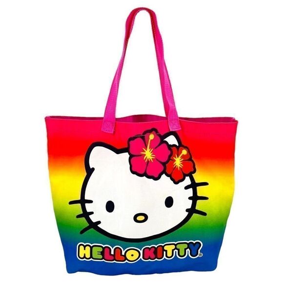 Hello Kitty Hawaiian Rainbow Lightweight Canvas Beach Tote Bag by Sanrio - Picture 1 of 8